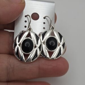 Chic Silver and Black Geometric Earrings